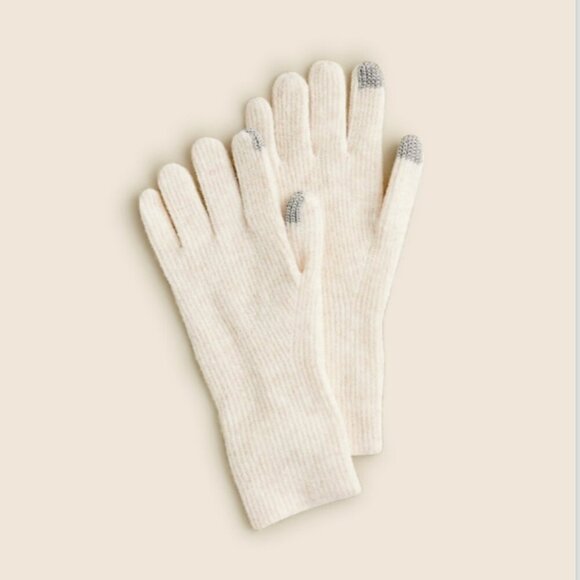 J.Crew Ribbed Tech Touch Gloves NWT Merino Wool Alpaca Blend Ivory Winter Warm - Picture 1 of 6